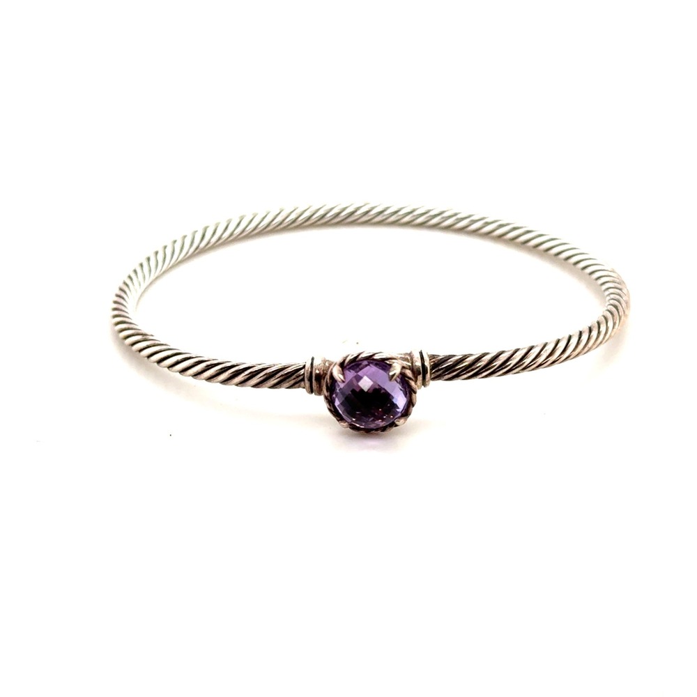 David Yurman Sterling Silver Petite Chatelaine Amethyst Cable Bangle Bracelet